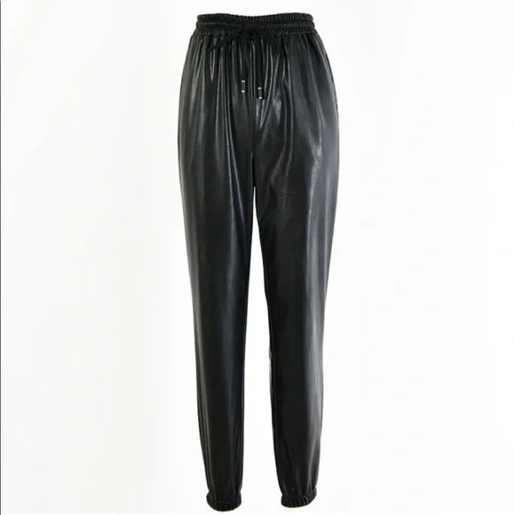 Black Leather Joggers - Picture 3 of 4